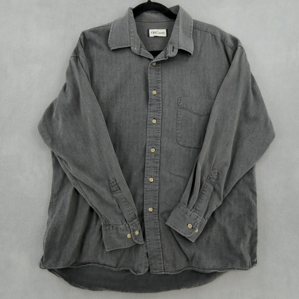 Oleg Cassini Shirt Mens Large Gray Charcoal Casual Retro Button Down Classic - Picture 1 of 9
